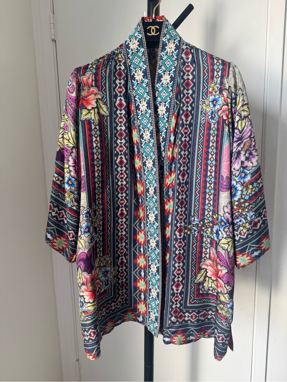Johnny Was Reversible 100% Silk Kimono Jacket Blouse XXS
